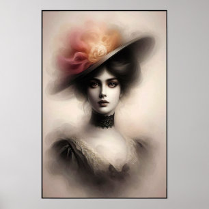 Elegante schoonheid in vintage nevel poster