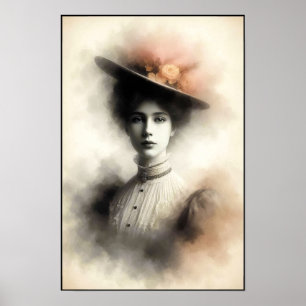 Elegante schoonheid in vintage nevel poster