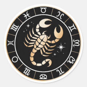 Elegante Schorpioen Zodiac Constellatie Goud Zwart Ronde Sticker