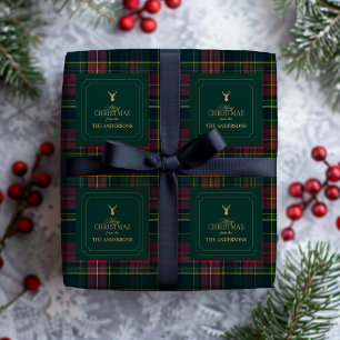 Elegante Schotse Plaid Prettig Kerstmis Familienaa Cadeaupapier