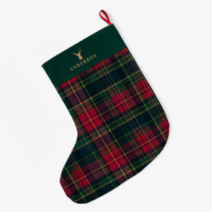 Elegante Schotse Plaid Prettig Kerstmis Familienaa Grote Kerstsok
