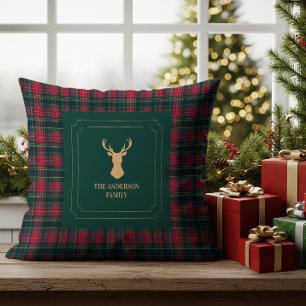 Elegante Schotse Plaid Prettig Kerstmis Familienaa Kussen