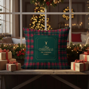 Elegante Schotse Plaid Prettig Kerstmis Familienaa Kussen