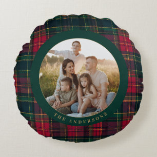 Elegante Schotse Plaid Prettig Kerstmis Familienaa Rond Kussen