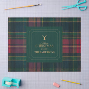 Elegante Schotse Plaid Prettig Kerstmis Familienaa Tissuepapier
