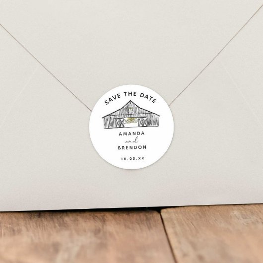 Elegante schuur bruiloft Save the Date Ronde Sticker