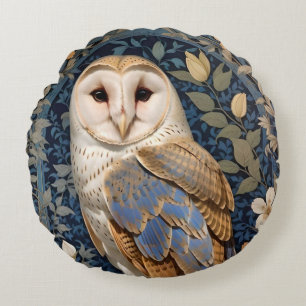 Elegante schuur Uil William Morris geïnspireerd Fl Rond Kussen