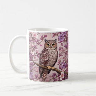 Elegante Scops Uil Paarse Bloemen Koffiemok