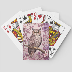 Elegante Scops Uil Paarse Bloemen Pokerkaarten