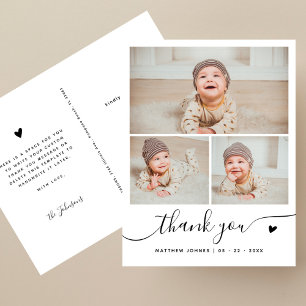 Elegante Script 3 Foto Collage Dank Je Wel Baby Briefkaart