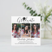 Elegante Script 4 Foto Afstudeersa Invitatie Kaart (Staand voorkant)