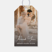 Elegante script aangepaste foto bruiloft bedank ca cadeaulabel (Achterkant)