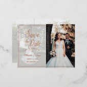 Elegante Script Afbeelding Huwelijk Save The Date Folie Uitnodiging Briefkaart (Voorkant / Achterkant)