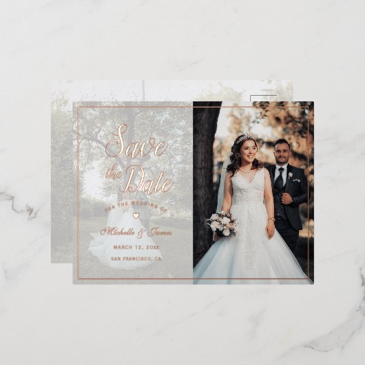 Elegante Script Afbeelding Huwelijk Save The Date Folie Uitnodiging Briefkaart (Voorkant / Achterkant)