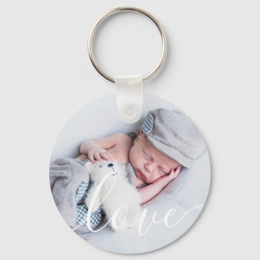 Elegante Script Babyfoto Sleutelhanger (Voorkant)