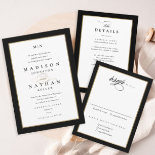 Elegante Script Black and Gold Trouw QR Code RSVP Kaartje