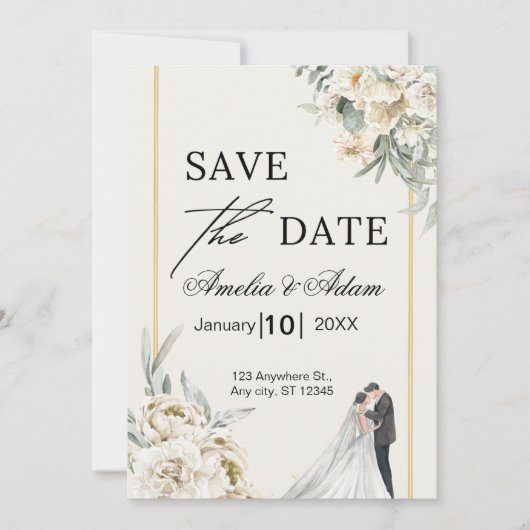 Elegante script bloemige save the date-aankondigin date (Voorkant)