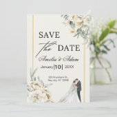 Elegante script bloemige save the date-aankondigin date (Staand voorkant)