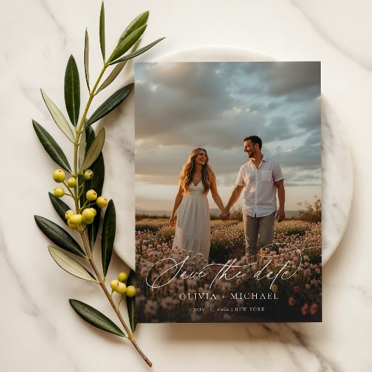 Elegante Script Boho Trouwfoto Save The Date
