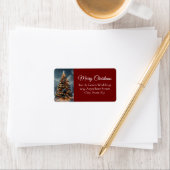 Elegante Script Boom Niet-Foto Rode Kerstboom Etiket (Insitu)