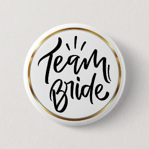 Elegante Script Bruidsteam Gouden Frame Ronde Button 5,7 Cm