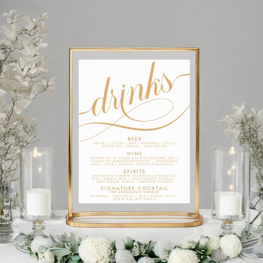 Elegante Script Bruiloft Dranken Gouden Bar Menu Poster