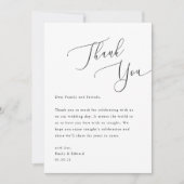 Elegante script bruiloft plaats instelling dank je bedankkaart (Voorkant)