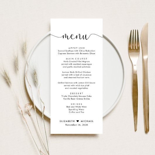 Elegante Script Bruiloftsreceptie Menu