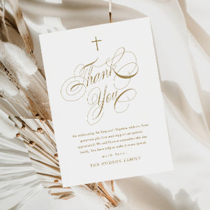 Elegante Script Calligrafie Goud Doopfeest Bedankkaart