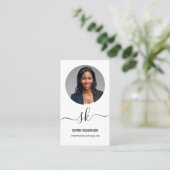 Elegante Script Calligrafie QR Code Monogram Foto Visitekaartje (Staand voorkant)