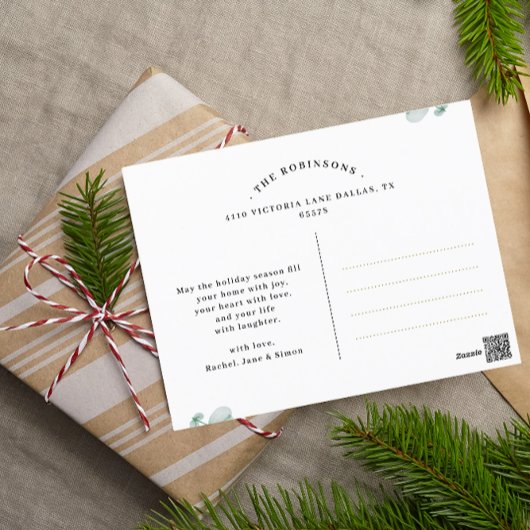 Elegante Script Chic Botanische Christmas Collage Briefkaart