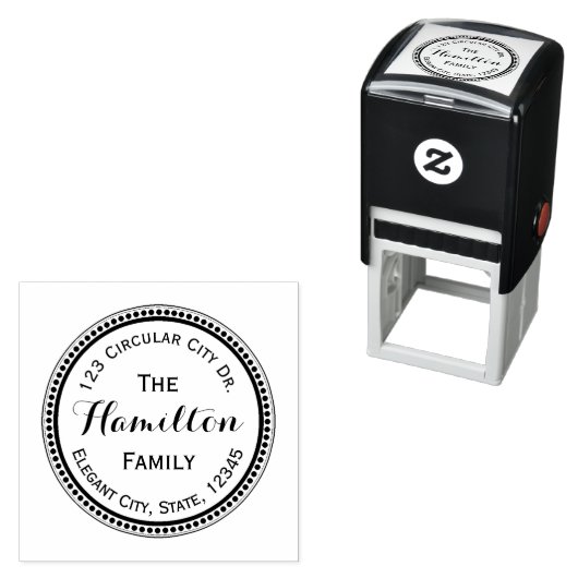 Elegante Script Circle Dot Round Address Stamp Zelfinktende Stempel (In situ)