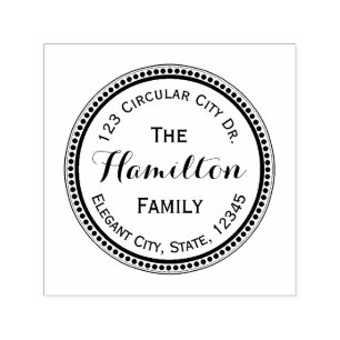 Elegante Script Circle Dot Round Address Stamp Zelfinktende Stempel