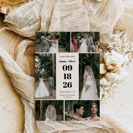 Elegante Script Collage Bruiloft Save The Date