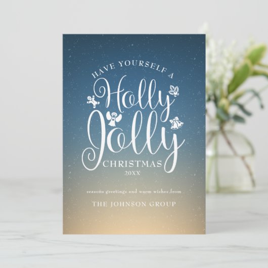Elegante Script Corporate Holly Jolly Kerstkaart (Staand voorkant)