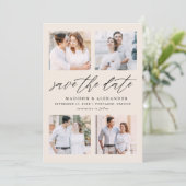 Elegante Script Cream 4 Fotocollage Save The Date (Staand voorkant)