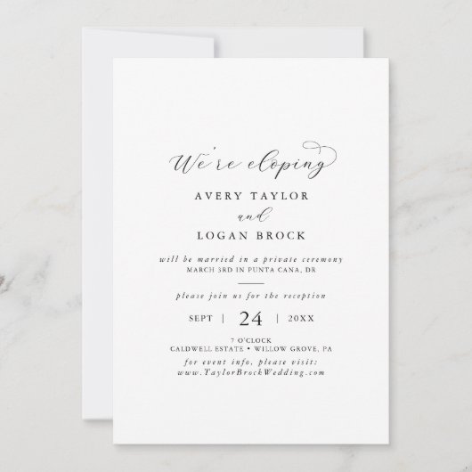 Elegante script elopement-ontvangstuitnodiging kaart (Voorkant)