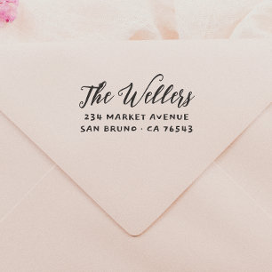 Elegante Script Familienaam & Typografie Adres Rubberstempel