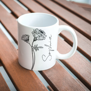 Elegante script fluweelbloem oktober geboortebloem koffiemok