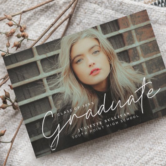 Elegante Script Foto Afstudeer Uitnodiging