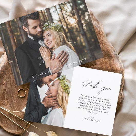 Elegante Script Foto Bruiloft Bedankkaart Flyer