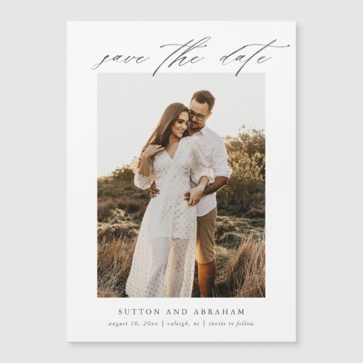 Elegante Script Foto Huwelijk Save The Date Magnetische Uitnodiging (Voorkant)