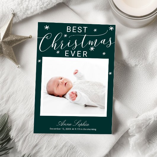 Elegante Script Foto Kerst Geboorte Aankondiging