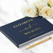 Elegante Script Foto Navy Blauwe Trouw Gastenboek