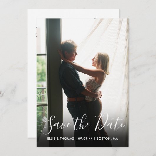 Elegante Script Foto QR Code Huwelijk Save The Date (Voorkant / Achterkant)