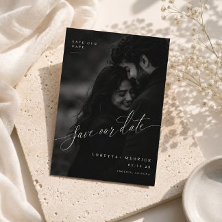Elegante Script Foto Save The Date Kaart.