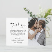 Elegante script foto trouwkaart met dankbetuiging bedankkaart (Staand voorkant)