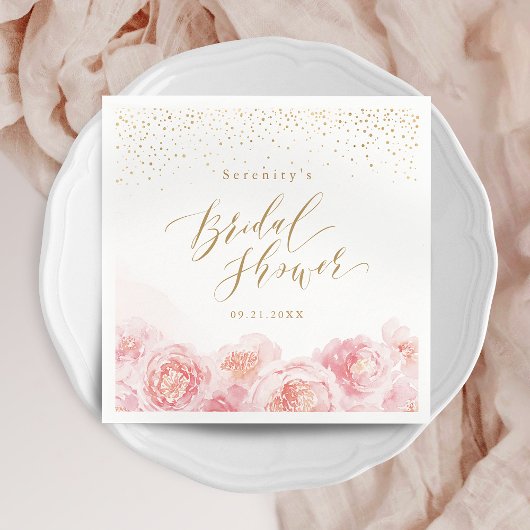 Elegante script goud & blush bloemige bruids-showe servet