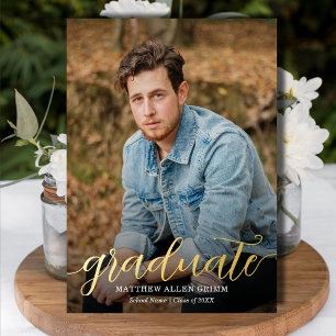 Elegante Script Goud Folie Foto Afstuderen Uitnodiging