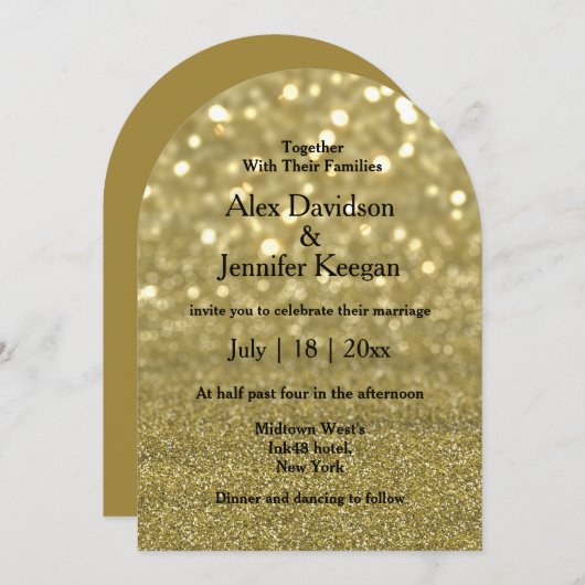 Elegante Script Goud Luxe Sparkles Boog bruiloft Kaart (Voorkant / Achterkant)